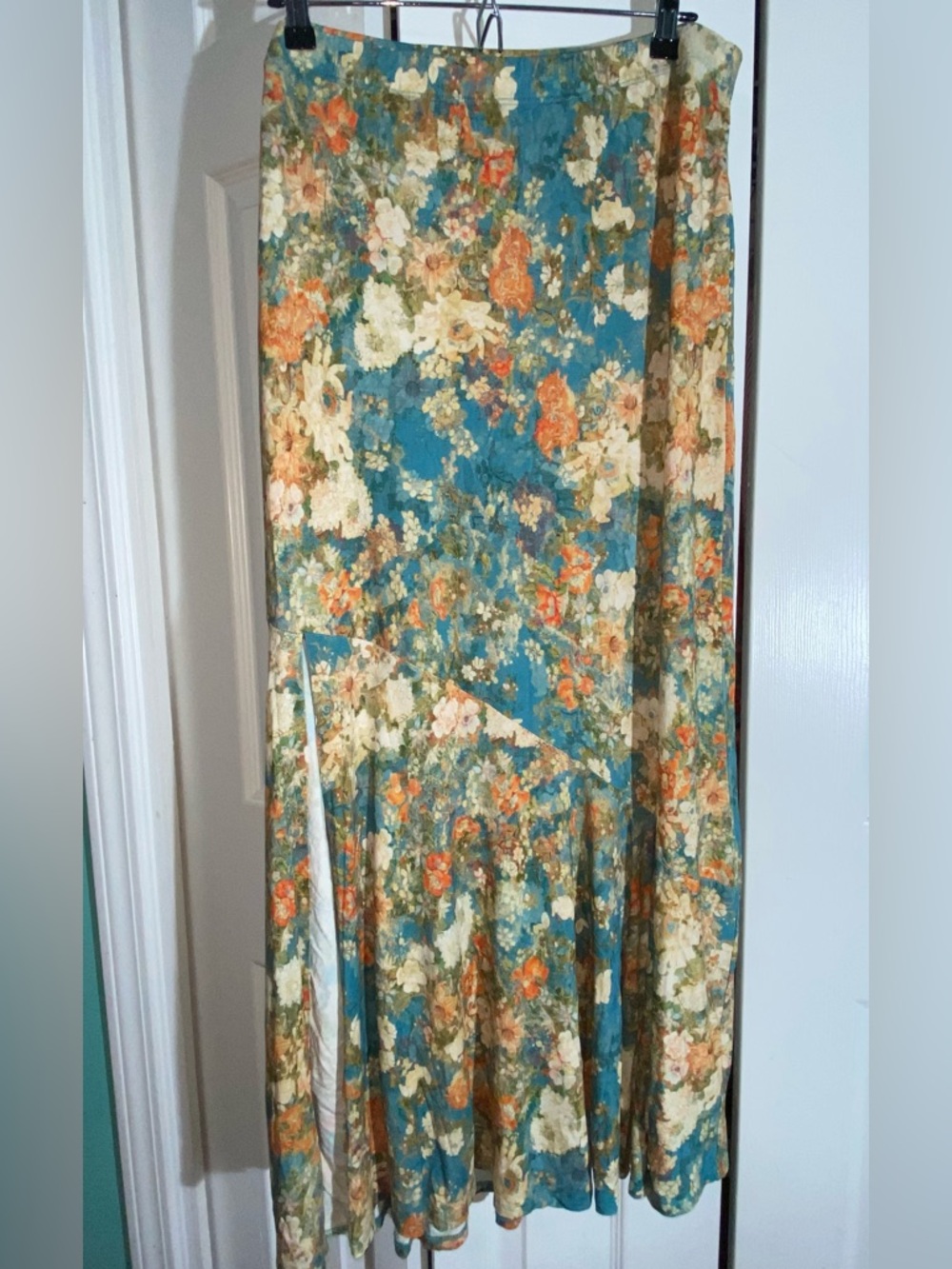 Peruvian Connection Long Maxi Floral Skirt XL Side Slit  AA19